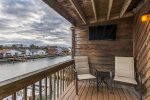 Waterfront balcony with flat screen TV